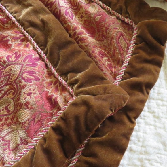 XLONG PILLOW SHAM SET OF TWO/BROWN VELVET RUST GOL - Picture 2 of 8